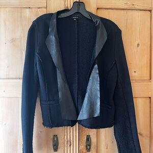 DREW Women's Black Cotton Knit Blazer w/ Leather Accents